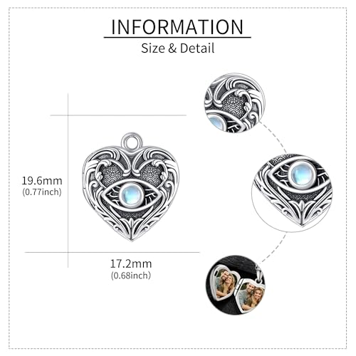 Personalized Heart Locket Necklace 925 Sterling Silver That Holds Pictures Photo Keep Someone Near to You Custom Lockets Necklaces Letters Engraving for His Her - style: Evil Eye locket only