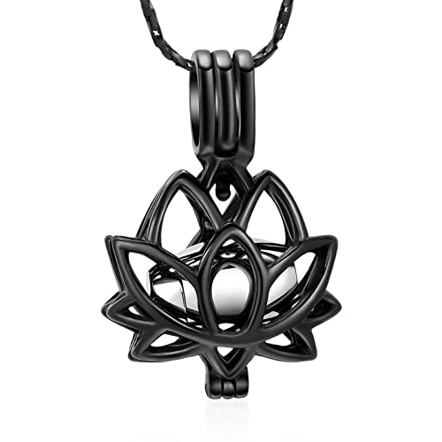 Imrsanl Cremation Jewelry for Ashes - Lotus Flower Ashes Pendant Necklace with Mini Keepsake Urn Memorial Ash Jewelry - color: Black