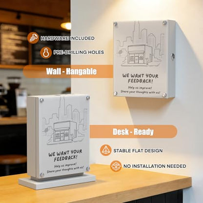 Suggestion Box with Slot and Lock-Wall Mount Option, Metal Ballot Box with Acrylic Panel for Voting (Grayish White) - color: Grayish White