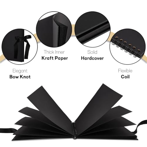 Mauproy 8 x 8 Inch Small Black Scrapbook Album, 40 Pages | Photo Album with Black Pages, Kraft Paper Hardcover Memory Book with DIY Accessories Kit for Birthday, Wedding, Travel - size: 8 x 8 Inches