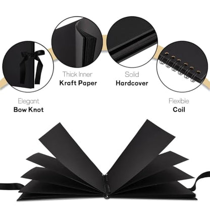 Mauproy 8 x 8 Inch Small Black Scrapbook Album, 40 Pages | Photo Album with Black Pages, Kraft Paper Hardcover Memory Book with DIY Accessories Kit for Birthday, Wedding, Travel - size: 8 x 8 Inches