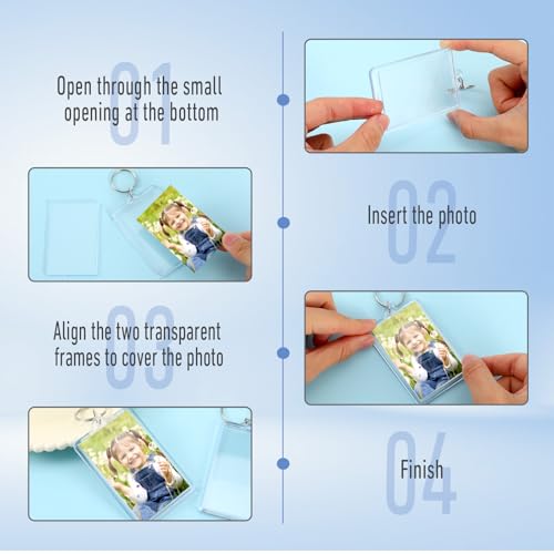 Photo Keychain Blanks Bulk, 2 x 3 Inch Transparent Acrylic Picture Keychain Holder Rectangle Photo Keychains