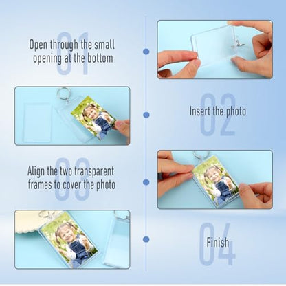 Photo Keychain Blanks Bulk, 2 x 3 Inch Transparent Acrylic Picture Keychain Holder Rectangle Photo Keychains