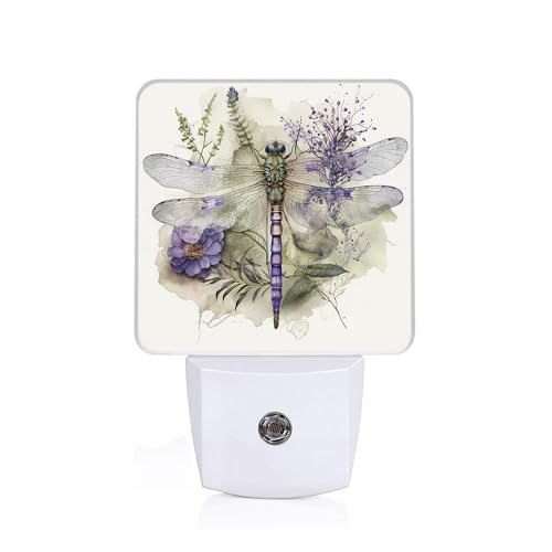 Watercolor Dragonfly Night Light, Plug-in Night Lights with Dusk-to-Dawn Sensor for Bedroom,Bathroom and Living Room Sleep Friendly lamp 0.5w - color: Watercolor Dragonfly