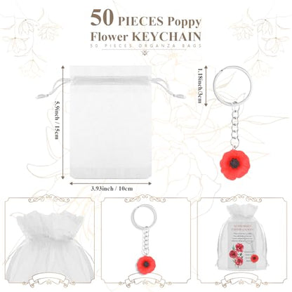 50 Sets Memorial Day Favors for Guests Bulk Remembrance Poppy Keychains with Seed Packets Celebration of Life Keepsakes