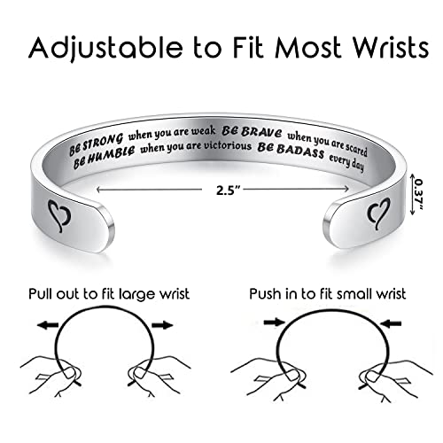 TONY & SANDY Inspirational Bracelets for Women Teen Girls Personalized Gifts for Daughter Granddaughter Mom Sister Friends Stainless Steel Engraved Cuff Birthday Easter Christmas - style: A - Be strong when you are weak be brave when you are scared be hum