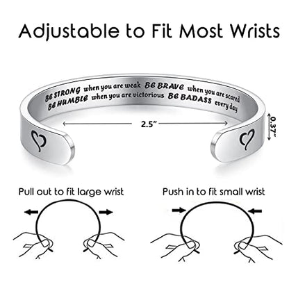 TONY & SANDY Inspirational Bracelets for Women Teen Girls Personalized Gifts for Daughter Granddaughter Mom Sister Friends Stainless Steel Engraved Cuff Birthday Easter Christmas - style: A - Be strong when you are weak be brave when you are scared be hum