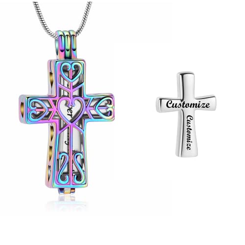Urn Necklaces for Ashes Cross Cremation Jewelry for Ashes Memorial Ash Pendant with Hollow Keepsake Jewelry Gifts for Loss of Loved One with Funnel Filler Kit - color: Customize