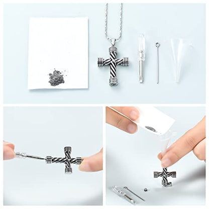Imrsanl Cremation Jewelry for Ashes Cross Memorial Urn Necklace Pendant Keepsake Religious Cross Ashes Jewelry - color: Silver-2