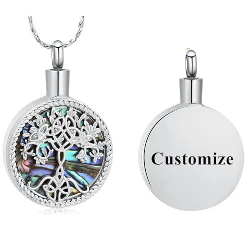 shajwo Cremation Jewelry Tree of Life Urn Ashes Necklace for Women Men Abalone shell Ash Pendant Keepsake Memorial Jewelry of Loved One - color: Customize