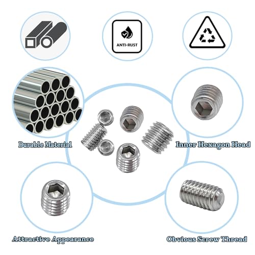 500pcs Set Screws, Grub Screw Set, Set Screws Assortment Kit M3 M4 M5 M6 M8 for Home Repair, Repair Furniture, Electronic Product, Install Door Lock, DIY, Bathroom Fixtures (Stainless Steel 12 Sizes) - size: 500pcs(Stainless Steel 12 Sizes)