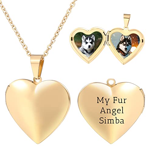 Personalized Heart Locket Necklace for Women with Picture Custom Inside Engraved Text Silver/Gold/Rose Gold Photo Locket Stainless Steel Memorial Gifts for Mom Daughter Grandmother - color: E2: Custom Text (Gold)