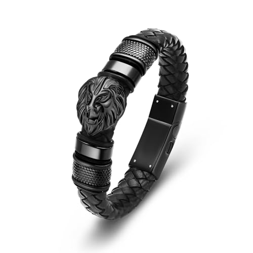 Hearbeingt Cremation Jewelry Urn Bracelet for Ashes Genuine Leather Cremation Bracelet Keepsake Urn Bangle for Ashes for Men for Women - color: Lion Black24