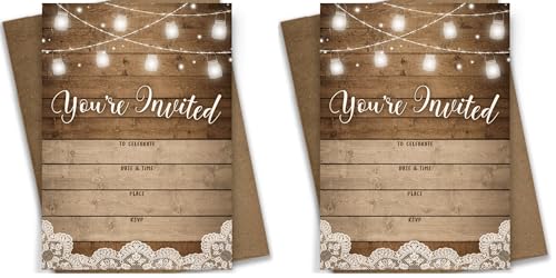 Printed Party Fill-in Invitations and Envelopes, Rustic, Set of 25 (Pack of 2) - size: 25 Count (Pack of 2)
