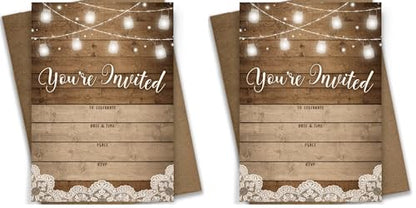 Printed Party Fill-in Invitations and Envelopes, Rustic, Set of 25 (Pack of 2) - size: 25 Count (Pack of 2)