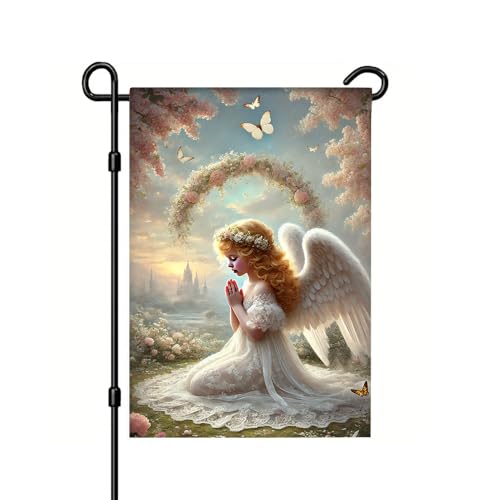 Angel Garden Flag 12x18 in Prayer Floral Memorial Yard Decor | Angel garden flag with prayer wings floral arch and butterfly design for yard lawn porch garden memorial decor - color: Colorful Flag#06