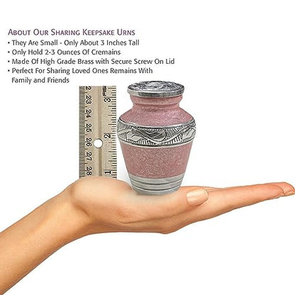 BOLD & DIVINE Beautiful Pink Granule Textured Small Keepsake Urns for Human and Pet Ashes | with Velvet Bag & Funnel - 1 Quantity - size: Small_Set Of 1