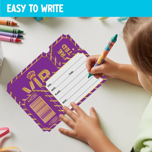 Purple Golden Vip Birthday Party Invitations, Movie VIP Invitations Card for Boys Girls (30 Cards & 30 Envelopes) - color: Purple Gold