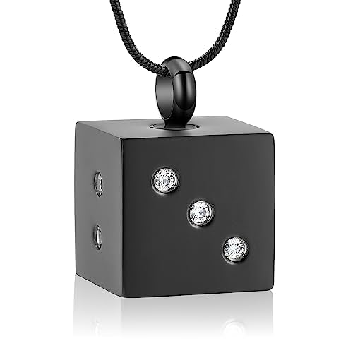 Hearbeingt Dice Urn Necklace Cremation Jewelry for Ashes Keepsake Pendant | for Women Men, Stainless steel, Memorial necklace, Ash pendant for human pet, Keepsake jewelry for loved ones, with fill tool - color: Black