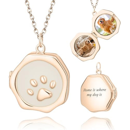 18K Gold Cross Locket Necklace for Women Holds Photo Necklace with Personalized Picture Necklaces Pendant 18 Inch Birthday Mother's Day for Women - color: Paw Locket Necklace