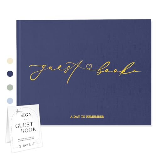 Wedding Guest Book, Polaroid Photo Guestbook for Baby Shower, Blank Pages | Table Sign Included, Gold Stamping, Hardcover, 9x7.5", Perfect for Bridal Party & Baby Shower, Navy - color: Navy