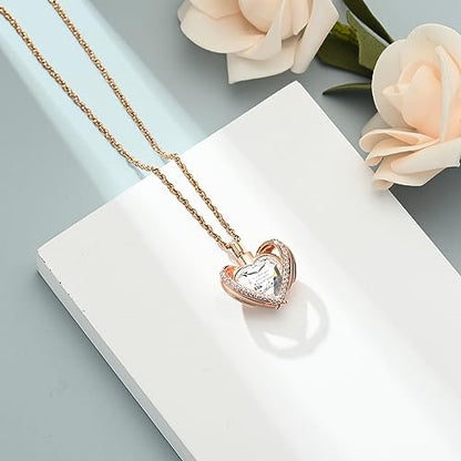 shajwo Angel Wing Heart Urn Ashes Necklace for Women Men | Cremation Jewelry,Birthstone Necklace of Loved One,Memorial Pendant for Human Pet - color: Rose Gold-White