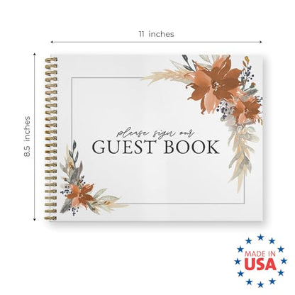 Canopy Street Hardcover Indie Autumn Floral Wedding Guestbook / 120 Lined Guest Signature Pages Inside / 8.5" x 11" Landscape Lay Flat Anniversary Fall Flower Guest Book/Gold Metal Spiral Binding - color: Indie Autumn Floral