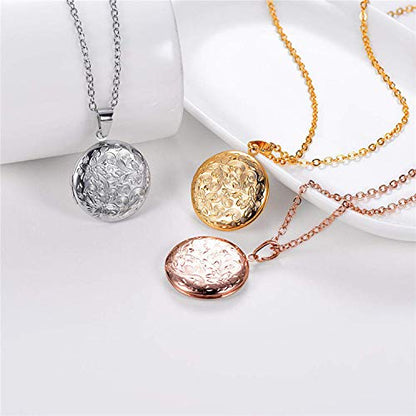 YOUFENG Locket Necklace that Holds Pictures Flower Lockets Pendant Necklaces Birthday Gifts Jewelry - color: GoldRound