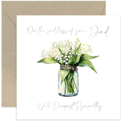 Sad Loss of Your Dad Deepest Sympathy Card for Family and Friends - Lily of Valley Flower Condolences Card - Sorry, Mourning, Thinking of You, Bereavement | Blank Inside