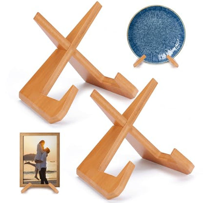 XKDOUS 2 Pack Plate Stand for Display Wood Picture Frame Cookbook Holders - color: Bamboo, size: 6.5'' 2 Pack