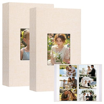 Aevdor 2 Pack 4x6 Photo Albums, Holds 600 Photos, Linen Cover, Beige - color: 2 Pack Beige