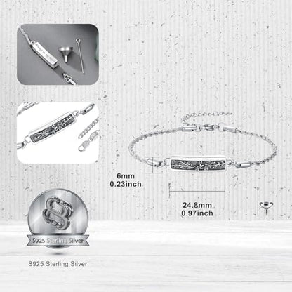 Urn Bracelet for Ashes for Women 925 Sterling Silver Bar Cremation Bracelet Cremation Memorial Keepsake Jewelry Gifts for A Loss of Loved Ones - style: Hummingbird-Text