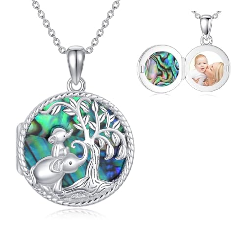 Heart Locket Necklace 925 Sterling Silver Custom Photo Pendant That Holds Pictures Memorial Jewelry Gifts for Women Mom Daughter - color: Elephant, style: 2-personalized photos