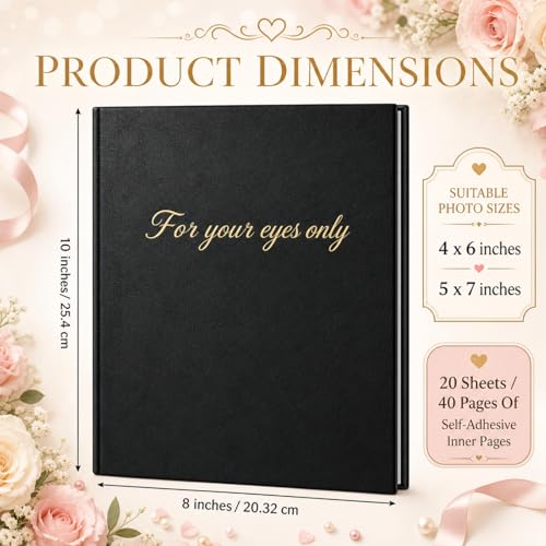 AmazingSpark Boudoir Photo Album for Your Eyes Only Black Leather Self Adhesive with 4x6 Inch, 5x7 Inch Photo Book Gift for Him Husband Boyfriend Groom Wedding Bridal Shower Wedding Anniversary(8x10") - size: 8x10"