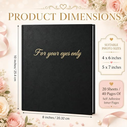 AmazingSpark Boudoir Photo Album for Your Eyes Only Black Leather Self Adhesive with 4x6 Inch, 5x7 Inch Photo Book Gift for Him Husband Boyfriend Groom Wedding Bridal Shower Wedding Anniversary(8x10") - size: 8x10"
