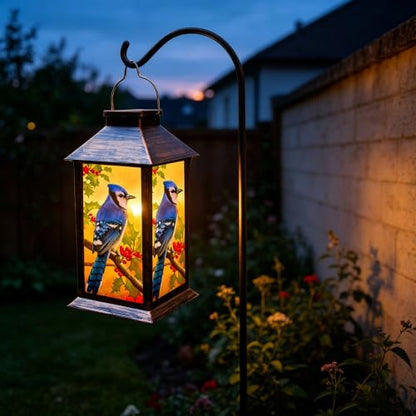 Solar Lanterns Outdoor Hanging Blue Jay Solar Lights Decorative for Garden Patio Porch and Tabletop PVC Waterproof LED Lantern (1pack)… - style: Art Deco