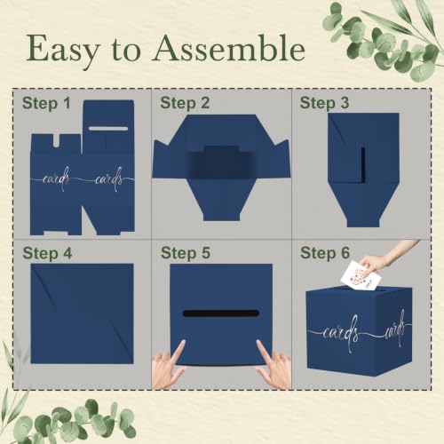Navy Blue Wedding Card Box with Silver Foil Design, Paperboard 8.7" Card Box for Graduation Birthday Party Reception Retirement Anniversary Bridal & Baby Shower - color: Navy Blue Card Box with Silver Foil, size: 8.7×8.7×8.7Inch(1 Pack)