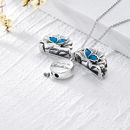 SOULMEET Cremation Jewelry for Ashes, Sterling Silver Urn Necklace for Ashes Women Men, Cherish Memories Cremation Jewelry to Keep Someone Near to You - color: J-Oxidation black Sunflower Butterfly