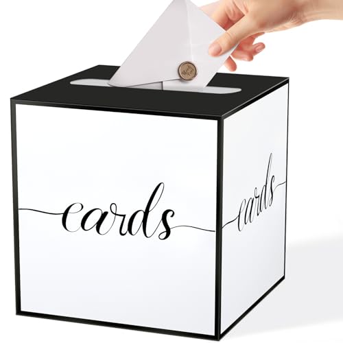 Black Card Box for Party, Graduation, Wedding, Retirement | Box for Cards, Envelope, Raffle Ticket, Ballot, Money Receiving; 8.7 x 8.7 x 8.7 Inch Gift Card Box for Grad Party Decoration - color: Black Trim