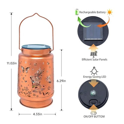 Fairy Solar Lanterns Outdoor Waterproof,Hanging Solar Lights Gifts for Women Mom Grandma Metal Decorative LED Lantern Outside for Yard,Patio,Lawn,Porch,Backyard,Garden Decor - style: F、1Pack-Fairy