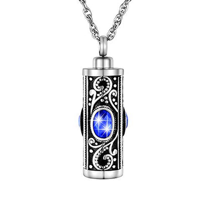 XIUDA Crystal Cremation Urn Necklace for Ashes Keepsake Stainless Steel Memorial Pendant with Flower - color: Blue