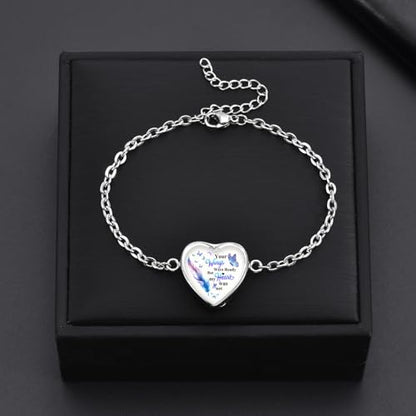RIPFEVURN Wing Heart Cremation Jewelry Urn Bracelet for Ashes for Women Memorial Ashes Keepsake Link Bracelet - color: Silver