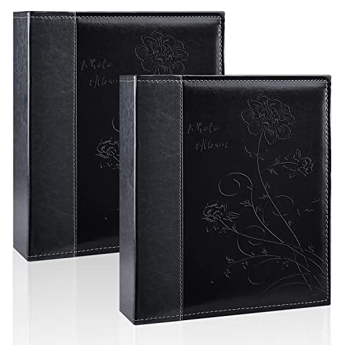 Photo Album 8x10 2 Packs Clear Pages Pockets Leathe Cover Slip Slide in Photo Album Each Holds 50 Vertical 8x10 Photos Picture Book for Wedding Family (Black) - color: Black, size: 50 Pockets/2PK