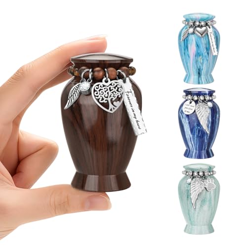 Small Urn for Human Ashes Aluminium Keepsake Memorial | Mini Urn for Ashes, Meaningful Memorial Keepsake Gift, Durable Aluminum Cremation Urn with Elegant Design - style: Wood Grain