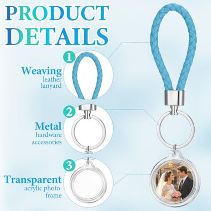 12 Pack Braid/Bow/Pearl Photo Frame Keychain Bulk | Braid/Bow/Pearl Keychain Bulk, Blank Photo Frame Keychain, DIY Charms Gift, Wedding Bridal Party Favor - style: Braid Leather