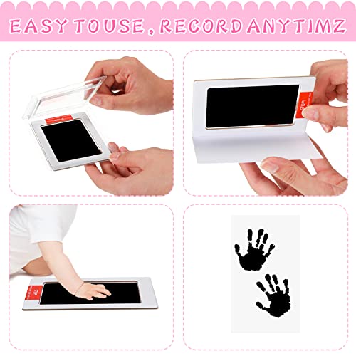 48 Pcs Inkless Baby Footprint Kit Includes 16 Pcs Colorful Ink Pad and 32 Imprint Card for Baby Hand and Footprints, Handprint Dog Paw Print Kit for Newborn Registry Gifts Family Printing Mom Girl