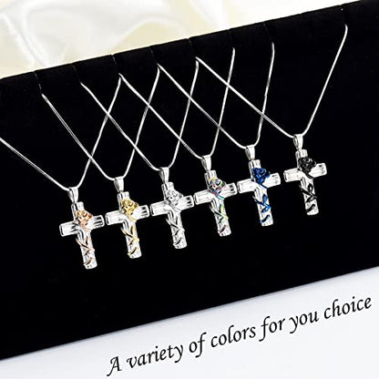 Minicremation Urn Necklace for Ashes Rose Flower Cross Cremation Jewelry Pendant for Human/Pet Funeral Keepsake Memorial Necklace - color: Silver