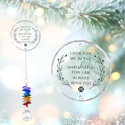 Pet Memorial Suncatcher Look for me in the Sunshine - Dog Memorial Gifts - Pet Loss - Thoughtful Dogs and Cats Remembrance - Pet Sympathy - Crystal Bereavement Gift - color: Look for Me in the Sunshine