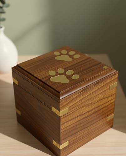 Wooden Urn - Pet Urns For Dogs Ashes, Decorative Wooden Pet Urns For Ashes - Rosewood Cremation Urns For Dogs, Pet Urns For Cats, Wooden Cremation Box (Two Paws) - size: 3.5''LENGTH x 3.5''WIDTH x3.5''HEIGHT