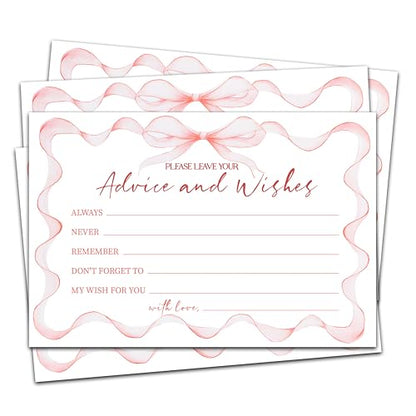 Advice And Wishes Cards (25pcs), Pink Bow Advice Cards For Mr And Mrs, Bride And Groom, New Parents, Bridal Shower, Baby Shower, Engagement, Wedding, Bachelorette Party Games Decor -A10 - style: Bow